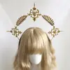 Lolita Aura de Virgem tiara espiga de trigo cruz pena Igreja Papa acessórios de cabelo dourados adereços de foto de passarela