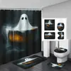 Cortina de Chuveiro Fantasma de Halloween Tapete de Banheiro Conjunto de Quatro Peças Série 3 Banheiro Divisória de Separação Seca e Úmida Cortina de Chuveiro Cortina de Chuveiro à Prova d'Água