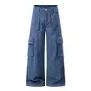 Calça de trabalho simples de cor sólida com múltiplos bolsos, estilo coreano, para uso externo, nova coleção de outono, calça casual versátil de perna reta, corte solto, para casais