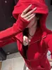 Sudadera gris ajustada estilo coreano, chaqueta de otoño para mujer, con capucha, con cremallera, corta, top de estilo casual deportivo, entallada en la cintura, versátil
