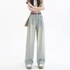 Jeans Vintage de Pierna Ancha Estilo Perezoso para Mujer, Verano 2026 Delgados Sueltos Caídos Rectos para Bajitas de Largo hasta el Suelo
