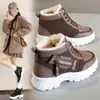 2025 Nuevos Zapatos de Algodón Antideslizantes de Caña Alta de Invierno Botas de Nieve de Cuero Suave Antifrío con Aumento Interno Zapatos de Terciopelo Engrosados para Mujer