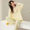 Pijama nuevo para mujer primavera y otoño, algodón puro, lindo, animado, estilo de dibujos animados, se puede usar afuera, conjunto de ropa para el hogar para mujer