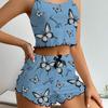 Conjunto de Pijama Sexy de Venta Caliente Transfronterizo, Shorts con Tirantes y Estampado de Mariposas, Cómodo y Casual, Se Puede Usar Afuera, Ropa de Casa para Mujer