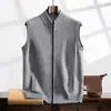 Suéter de Cachemir sin Mangas 2026 Nuevo Estilo Otoño e Invierno Chaleco para Hombre con Cuello Alto Cárdigan Casual de Negocios Simple con Cremallera y Bolsillos