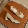 Zapatos de tacón bajo y grueso de cuero suave estilo commuter para mujer, Zapatos de trabajo versátiles de cuero suave, cómodos y no fatigantes, Tacones altos con lazo