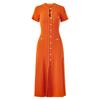 Elegante Vestido de Punto con Cuello Redondo, Mangas Cortas, Diseño Hueco, Falda Larga, Vestido de Punto de Canalé de un Solo Botón, Muy Favorecedor para Figuras Pequeñas