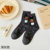 Calcetines Transfronterizos para Mujer Otoño e Invierno Nuevos Algodón Puro Estilo K Oso de Dibujos Animados Color Punto Calcetines de Algodón de Media Caña Absorbentes de Sudor Transpirables Calcetines de Rizo