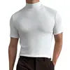 2023 Amazon Comércio Exterior Europeu e Americano Roupas Masculinas Outono e Inverno Gola Alta Manga Curta Camiseta Camisa Básica Masculina Top de Cor Sólida