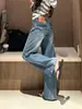 Jeans de Pierna Ancha de Tiro Bajo Estilo Retro Americano para Mujer Otoño 2026 Nuevo Estilo Sueltos con Caída Rectos Favorecedores de Largo Hasta el Suelo