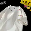 Nueva camiseta de hombre de verano 250 gramos pesada agujero abierto de sonrisa bordado de moda camiseta de manga corta de la alta calle americana hombres