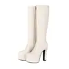 Comércio exterior 2026 novo estilo botas femininas de salto grosso, salto extra alto, botas longas acima do joelho, bico redondo, tamanhos 40-43, tamanhos grandes, para vendas transfronteiriças