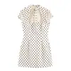 Vestido Curto Feminino Transpassado Estilo Europeu e Americano, Venda Quente no Aliexpress Moda Francesa, Vestido Curto Elegante e Divertido com Bolinhas e Amarração