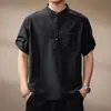 Camisa retro de manga corta estilo japonés con costuras visibles y bolsillos para hombre, nuevo modelo de verano, cómoda, transpirable, color liso, simple y casual