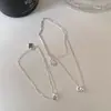 Colar Minimalista Circular Dupla Camada de Prata Esterlina Encaixado para Mulheres, Nova Corrente de Clavícula Versátil de Nicho