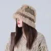Sombrero de Cubo de Pelo Esponjoso que Hace que tu Cara se Vea Más Pequeña, Gorro de Punto de Pelo de Conejo para Mujer, Sombrero Cálido de Otoño e Invierno, A Prueba de Frío