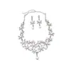 Pendientes Colgantes y Collar de Flor de Perla Incrustada de Diamantes Estilo Francés, Cadena para Suéter de Lujo Ligero Estilo Corte, Exquisito Set de Joyería Versátil