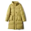 Jaqueta leve, macia e de alta qualidade com enchimento de penugem de ganso branco (90%), gola alta, comprimento médio, estilo workwear, jaqueta de inverno feminina Pinghu