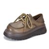 [Preço do Evento 128] Sapatos Plataforma, Couro Bovino de Primeira Camada, Estilo Literário Retrô Sapatos Baixos de Solado Grosso, Sapatos Femininos com Cadarço em Couro Macio