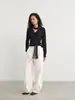 Pantalones casuales de pierna ancha versátiles de talle alto, mezcla de algodón Tencel minimalista NEIHE para mujer, colección de otoño 2026, 260211
