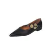 Zapatos Mary Jane de metal con flor de piel de oveja para mujer, punta fina, de una sola capa, nuevos de primavera, dorados, de una sola tira, tacón bajo, de corte bajo, de una sola capa, para mujer