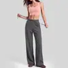 Conjunto de duas peças de colete e calça de yoga com bojo fixo integrado, sutiã esportivo, cós com cordão e calça de perna reta para mulheres