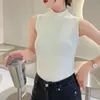 Chaleco Fino de Algodón con Hilo Camiseta de Verano sin Mangas para Mujer Cuello Medio Alto Camisa Base Interior Ajustado Adelgazante Color Sólido Top