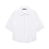 Venta al por mayor transfronteriza 2026 moda europea y americana casual simple camisa de manga corta para mujer con decoración de botón de perla artificial D25450