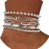 Conjunto de Pulseiras Transfronteiriças Europeias e Americanas Nova Moda Argolas Planas Corrente Cubana Pclip Pulseira Empilhável Multicamadas