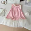 Vestido de Malla Patchwork sin Mangas para Niñas con Adorno de Volantes, Nuevo Estilo Verano 2026, Cuello Alto, Ligero, Transpirable, Vestido de Princesa