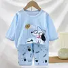 Conjunto de Roupa para Casa Infantil, Estilo Verão em Algodão Puro, Pijama para Meninos, Conjunto de Duas Peças com Manga Três Quartos de Verão, Roupa para Ar Condicionado para Meninas, Roupa Infantil