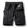 Bermuda de Trabalho Masculina 2021 Verão Novo Estilo Lavada Cor Sólida Vários Bolsos Calça Casual Puro Algodão Seis Pontos Esportiva Calça Masculina