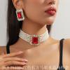Corea del Sur Vintage Perla Diamante Borla Cadena de Cuello Celebridad Cibernética Sentido del Diseño Elegante Flor Lazo Cadena Clavicular Collar para Mujer