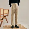Calças de Veludo de Cintura Alta para Homens, Outono e Inverno Botão Paris Pernas Retas Sem Amassar Calças Casuais, Calças Sociais de Caimento Nápoles