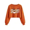 Sudadera crop top de moda casual con estampado de fantasma, murciélago y libro para mujer, tienda independiente de Amazon, para exportación