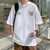 Camiseta de Manga Corta de Algodón Pesado Estilo Americano para Hombre Verano 2024 Nuevo Estilo Estampado de Oso Nacional Trendy Estilo Hong Kong para Niños