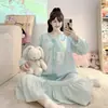 Bata de Noche de Manga Larga para Mujer, Primavera y Otoño, Estilo Francés Dulce Floral, Tallas Grandes, Algodón Nube, Ropa de Casa con Almohadillas de Sujetador Integradas