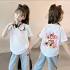 Camisetas de Verano para Niñas, Dulces y Lindas, Estampadas, de Manga Corta, para Niños Mayores, Casuales y Versátiles, Transpirables, Tops de Media Manga con Cuello Redondo, de Moda