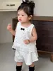 Conjunto de Verão Coreano Duas Peças para Crianças, Bolinhas, Shorts Soltinho, Regata Leve de Alça Larga, Roupas de Verão para Meninas