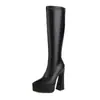Nuevas Botas Británicas de Otoño e Invierno Punta Fina Botas de Calcetín de Alta Elasticidad Botas de Jinete Plataforma Botas de Tacón Alto Grueso 40-45 Botas de Exportación