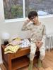 10A Antibacteriano Atualizado Outono e Inverno Infantil Algodão Puro Sem Costura Roupa de Casa Roupa Íntima Bebê Pijama de Lã Stretch