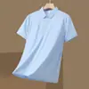 Camisa Polo de Seda de Gelo de Verão Sem Costura para Homens, Gola Reversível, Camiseta Top Casual de Negócios de Manga Curta para Homens, Camisa de Meia-Manga