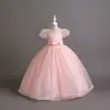 Vestido Largo para Niña Manga Abullonada Vestido Abullonado Vestido de Princesa Anfitrión Pequeño Cumpleaños Vestido de Boda Malla Verano