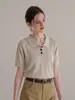 Elegante Camiseta Polo de Punto de Seda Helada de Manga Corta, Estilo Vintage Old Money Francés para Mujer, Corte Holgado con Cuello Camisero, Top Camiseta Primavera/Verano