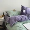 Conjunto de cama de quatro peças ins listrado de algodão puro, algodão lavado, veludo de leite, um lado veludo um lado algodão, capa de edredom com veludo adicionado, conjunto de três-quatro peças