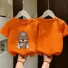 Camiseta de Verano de Manga Corta para Niños, Top Guapo Estilo Coreano con Estampado de Dibujos Animados, Camiseta Básica de Algodón Suelta y Transpirable para Niños