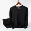 Traje de ropa interior térmica de terciopelo para hombre, cuello en V, color liso, conjunto base, otoño e invierno, para estudiante, terciopelo de doble cara, calzoncillos largos