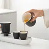 Taza de Expreso de Cerámica Negra Una Olla Tres Tazas Bandeja de Té con Latas de Té Set de Té Portátil para Viaje al Aire Libre traje Ceremonia de Acompañamiento de Negocios