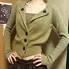 2026 Cardigan de Tricô Elegante Cintura Marcada Slim-fit Retrô Design Minimalista Cor Lisa Versátil Manga Longa
