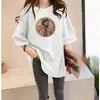 Camiseta de Mujer con Hombros Normales, Nuevo Diseño Verano 2025, Estampado de Nicho, Algodón Puro, Manga Corta, Talla Grande, Top Chic Estilo Hong Kong